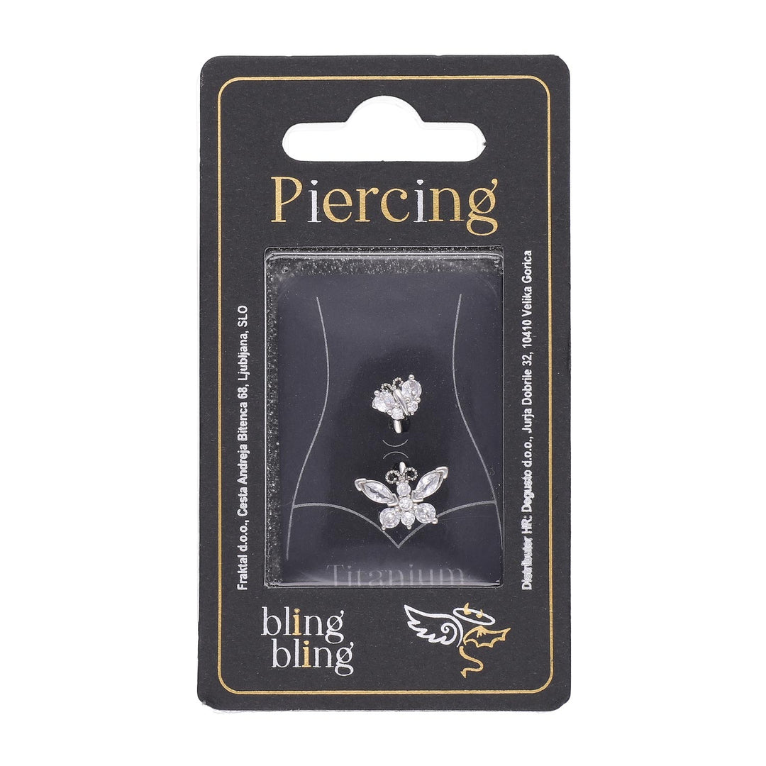Piercing za Popek Metulj s Kristali - Titan