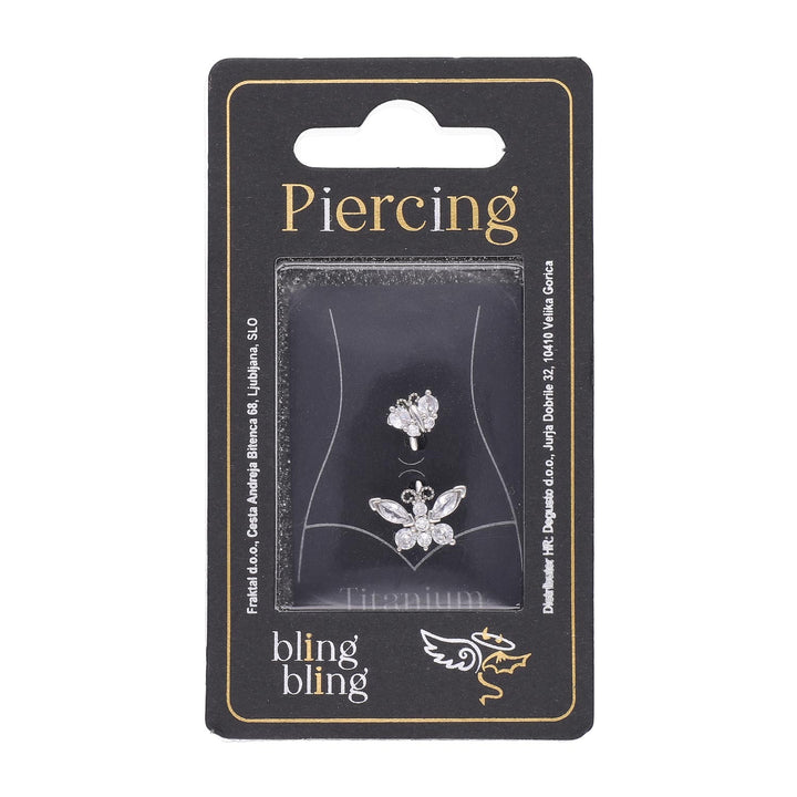 Piercing za Popek Metulj s Kristali - Titan