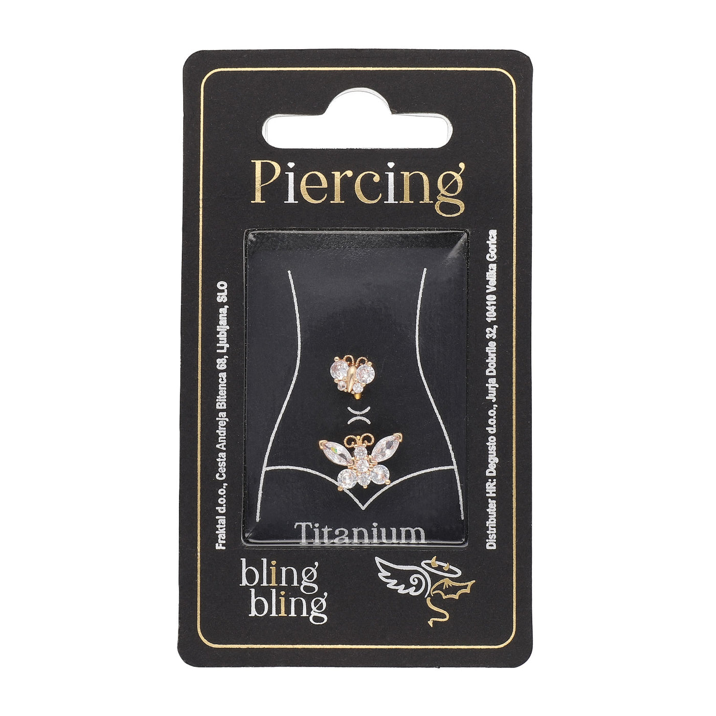 Piercing za popek metulj s kristali - titan