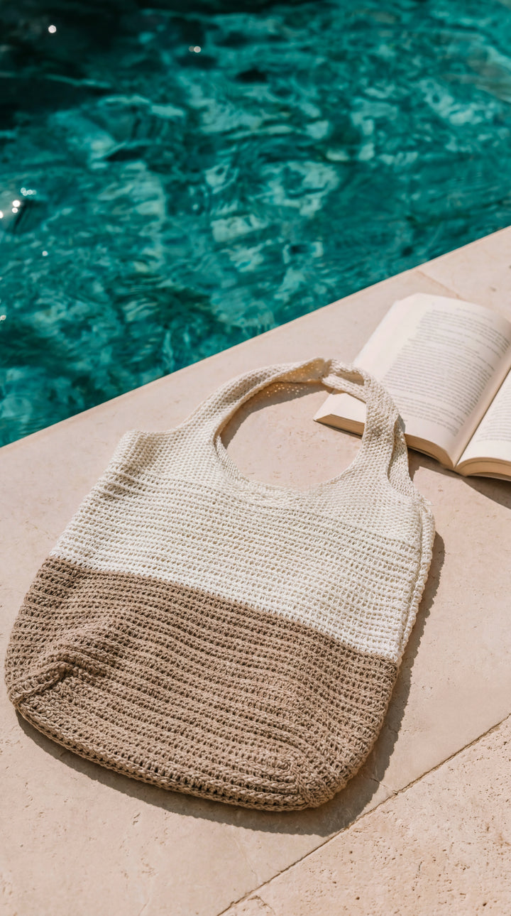 Pletena plažna torba Capri – krem &amp; bež