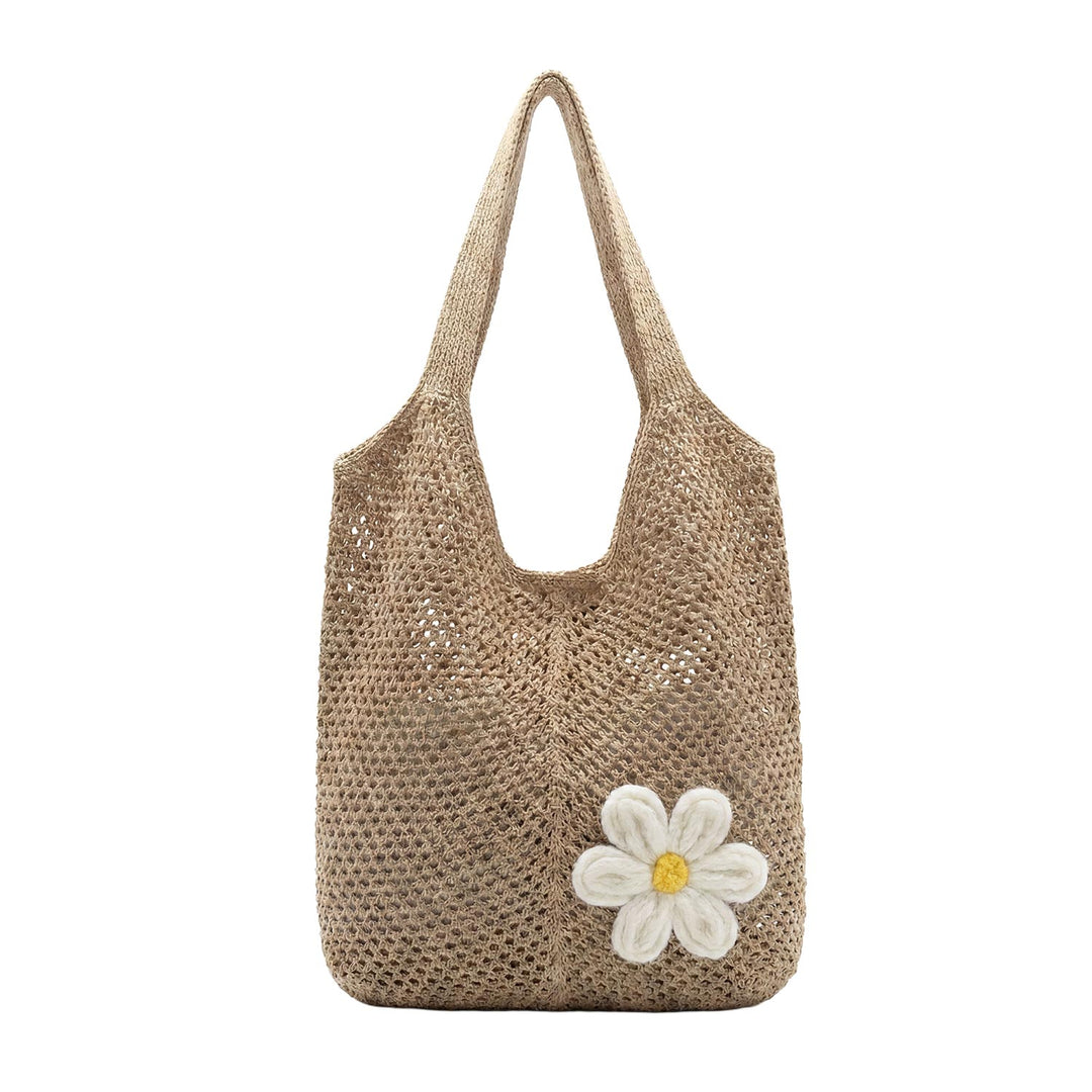 Mrežasta plažna torba Daisy – camel z marjetico