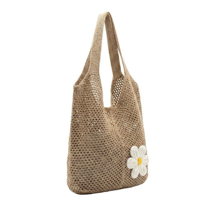 Mrežasta plažna torba Daisy – camel z marjetico