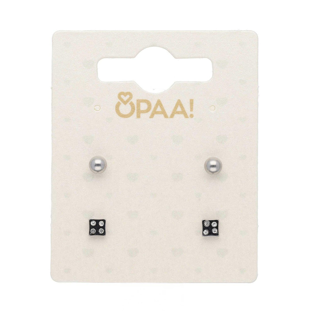Uhani Set Mini Krogla In Kvadrat Kristali 2 Para - Fraktal