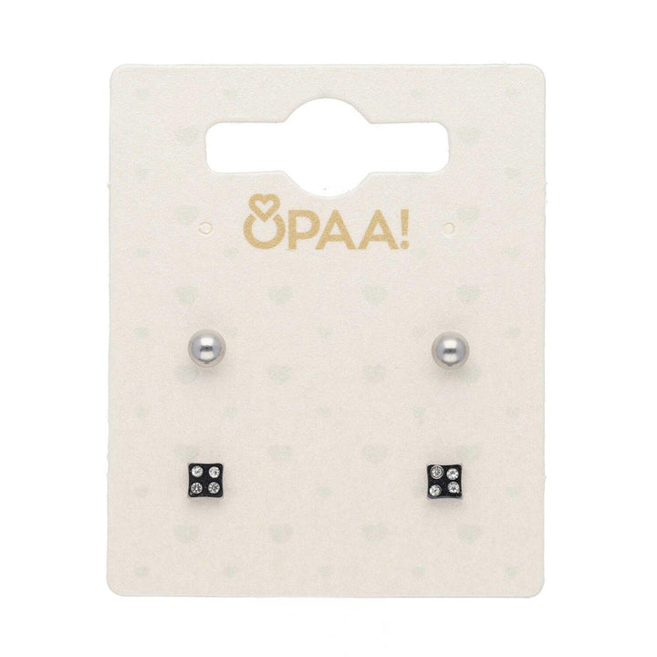 Uhani Set Mini Krogla In Kvadrat Kristali 2 Para - Fraktal