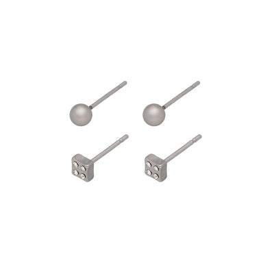 Uhani Set Mini Krogla In Kvadrat Kristali 2 Para - Fraktal