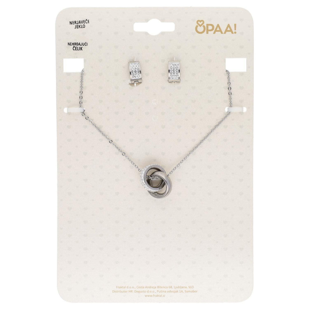 Set Verižica + Uhani Rinke S Kristali Nerjaveče Jeklo - Fraktal