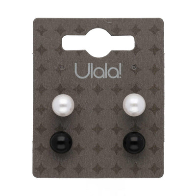 Uhani Set Bela In Črna Perla 2 Para - Fraktal