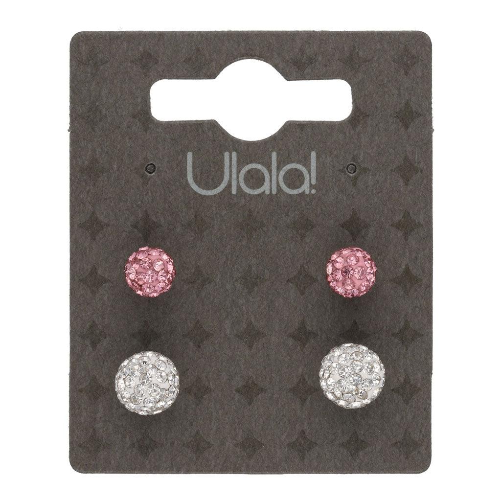 Uhani Shemballa Roza In Bela Set 2 Para - Fraktal