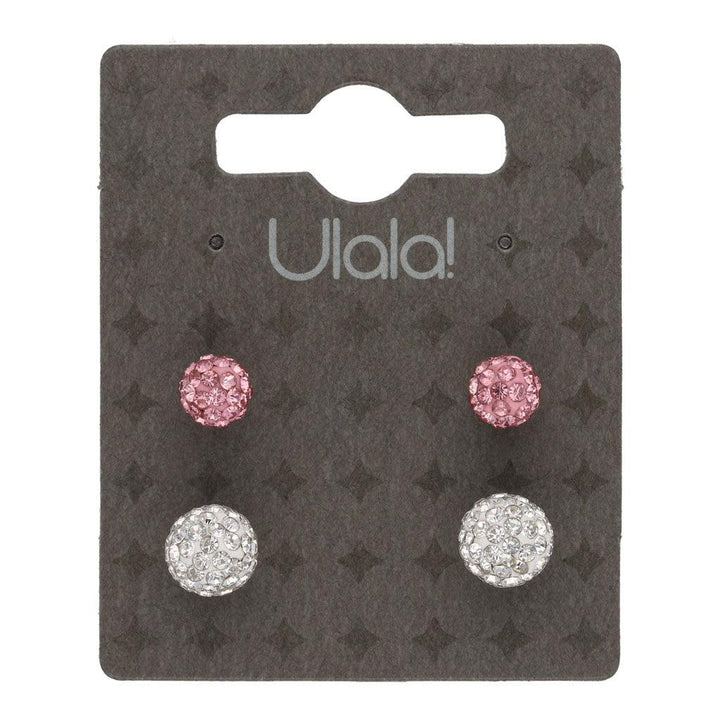 Uhani Shemballa Roza In Bela Set 2 Para - Fraktal