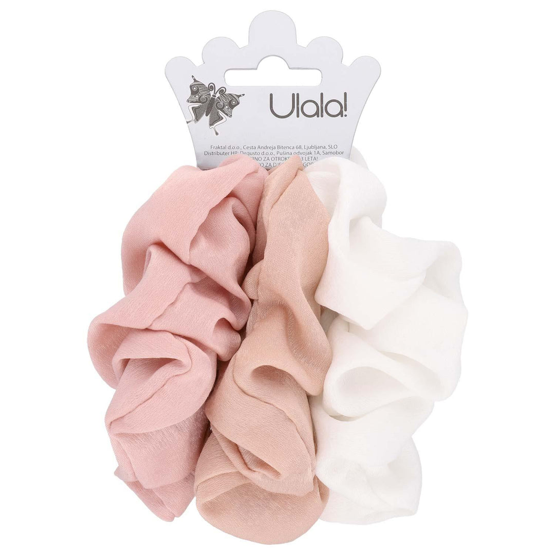 Scrunchie Elastika Za Lase Set Pastel Roza Bela In Bež 3 Kos - Fraktal