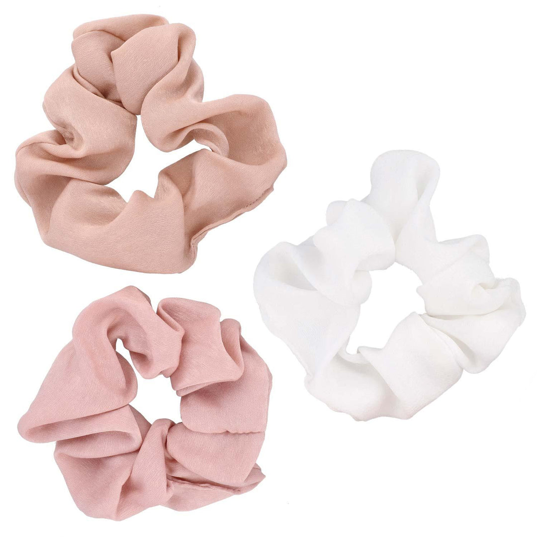 Scrunchie Elastika Za Lase Set Pastel Roza Bela In Bež 3 Kos - Fraktal