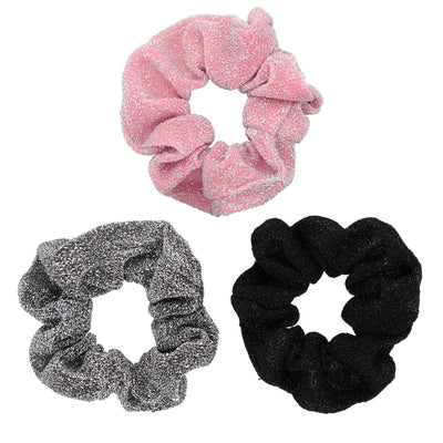 Scrunchie Elastika Za lase Črna Siva In Roza Z Bleščicami 3 Kos - Fraktal