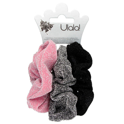 Scrunchie Elastika Za lase Črna Siva In Roza Z Bleščicami 3 Kos - Fraktal