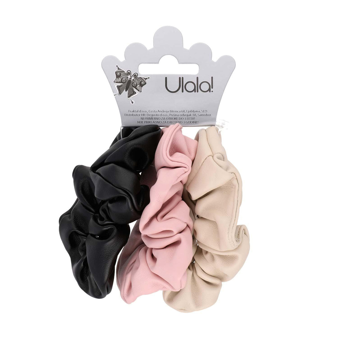 Scrunchie Elastika Za Lase Imitacija Usnja Rjava Roza In Črna 3 Kos - Fraktal