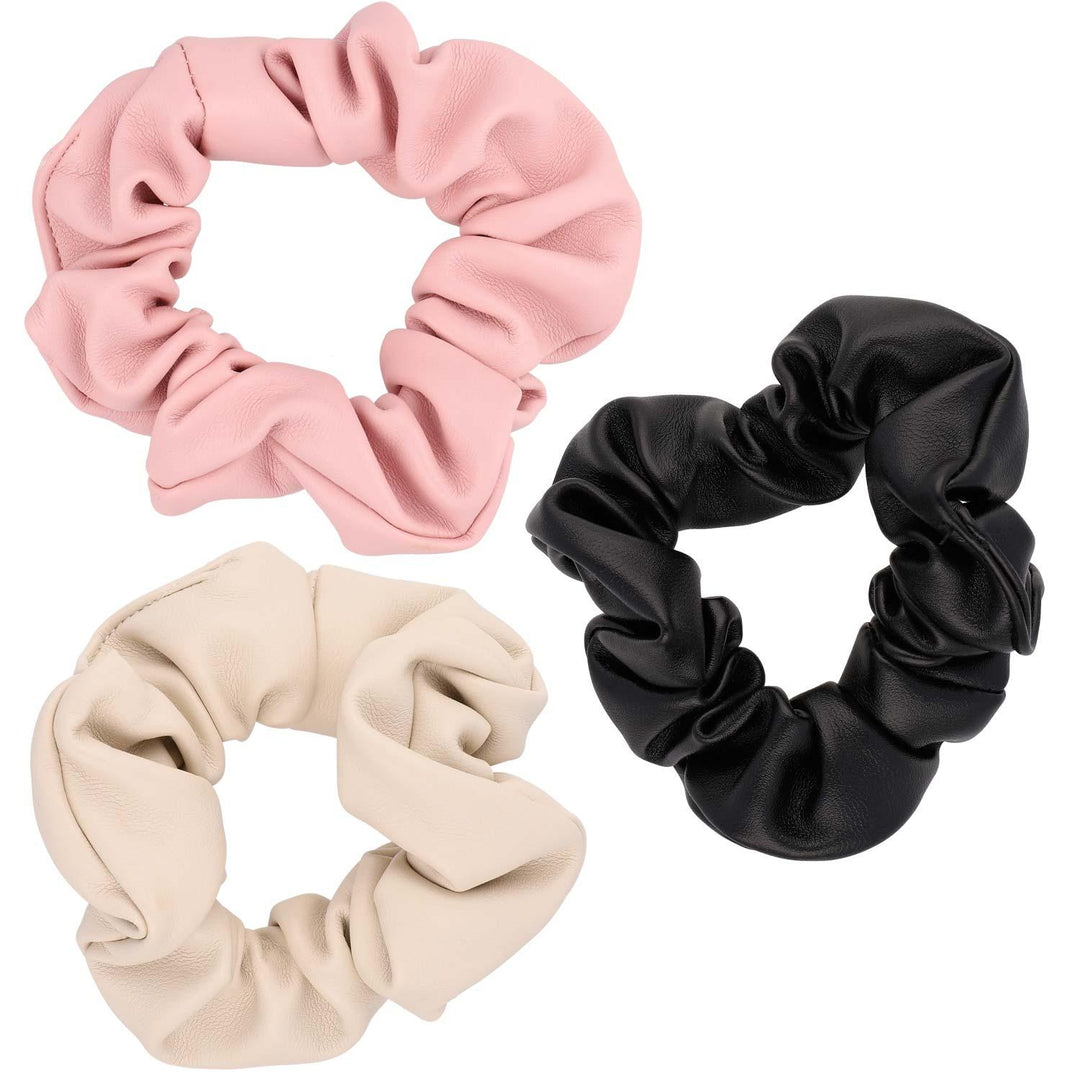 Scrunchie Elastika Za Lase Imitacija Usnja Rjava Roza In Črna 3 Kos - Fraktal